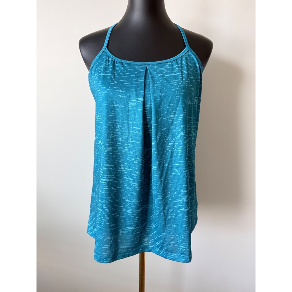 Tek Gear DryTek Teal Space Dye Strappy Lattice Back Tank Top Built In Bra Medium